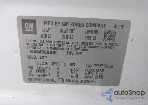 2018 Buick Encore Preferred from USA, damaged, VIN KL4CJASB6JB619460